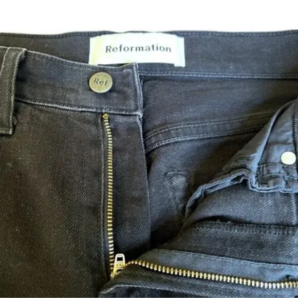 Reformation Camille Jeans Black Raw Hem - Picture 4 of 12